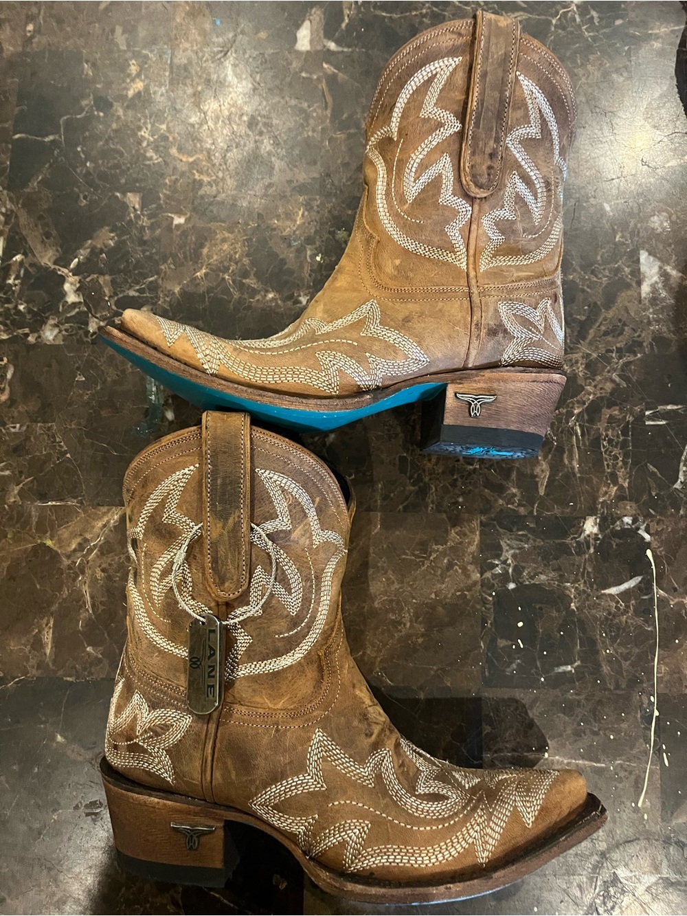 Lane western Brown Western Cowboy Boots with Turquoise Sole